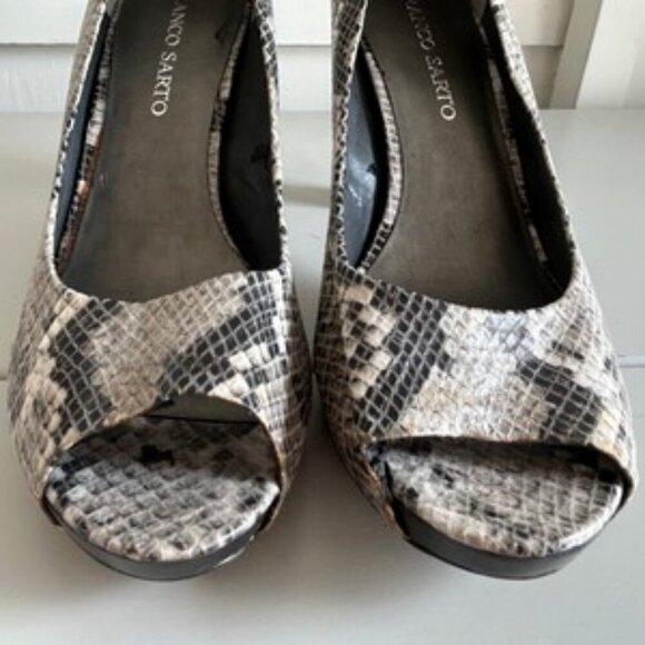 Franco Sarto Snake Print Peep Toe Platform Pumps Gray Stacked Heel Size 10M - Picture 8 of 16